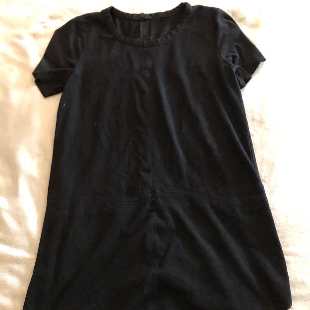 Black faux suede mini T-shirt dress. Size L